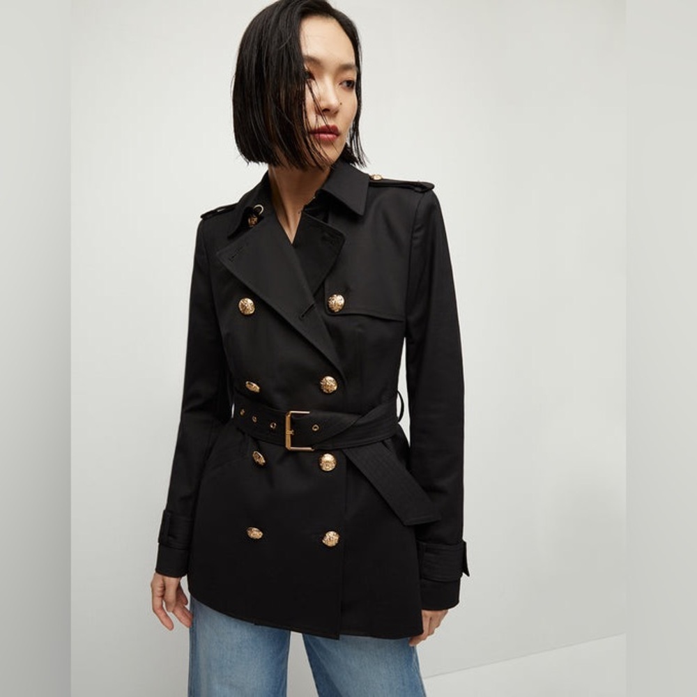Veronica Beard Angelique Dickey Cropped Trench Black Gold 00